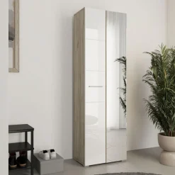 Guardaroba 2 Ante > Dmora Guardaroba 2 Ante Bianco Marrone Rovere Nodi Appendiabiti un Ripiano 80.5x203.5h cm, 2 Ante - Santadi Marrone, Bianco Rovere Nodi