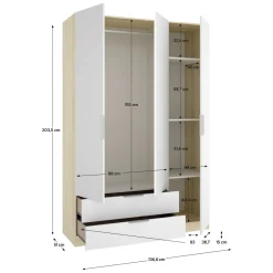 Guardaroba 3 Ante > Dmora Guardaroba 3 Ante Bianco Marrone Rovere Appendiabiti Cassetti 95x142 cm, 6 Ripiani - Reeves Marrone Rovere, Bianco