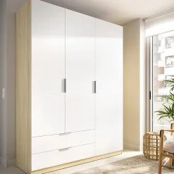 Guardaroba 3 Ante > Dmora Guardaroba 3 Ante Bianco Marrone Rovere Appendiabiti Cassetti 95x142 cm, 6 Ripiani - Reeves Marrone Rovere, Bianco