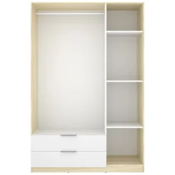 Guardaroba 3 Ante > Dmora Guardaroba 3 Ante Bianco Marrone Rovere Appendiabiti Cassetti 95x142 cm, 6 Ripiani - Reeves Marrone Rovere, Bianco