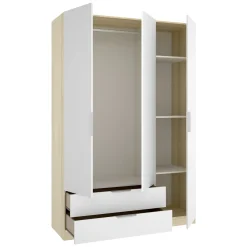 Guardaroba 3 Ante > Dmora Guardaroba 3 Ante Bianco Marrone Rovere Appendiabiti Cassetti 95x142 cm, 6 Ripiani - Reeves Marrone Rovere, Bianco