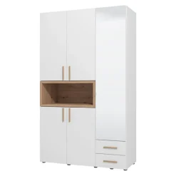 Guardaroba 3 Ante Bianco Marrone Rovere Nodi Appendiabiti 2 Cassetti 134.5x56 cm, 6 Ripiani - Pianezze
