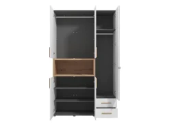 Guardaroba 3 Ante Bianco Marrone Rovere Nodi Appendiabiti 2 Cassetti 134.5x56 cm, 6 Ripiani - Pianezze