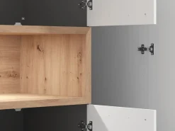 Guardaroba 3 Ante Bianco Marrone Rovere Nodi Appendiabiti 2 Cassetti 134.5x56 cm, 6 Ripiani - Pianezze