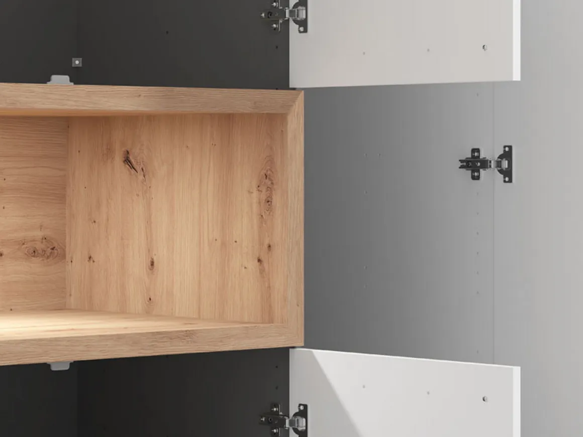 Guardaroba 3 Ante Bianco Marrone Rovere Nodi Appendiabiti 2 Cassetti 134.5x56 cm, 6 Ripiani - Pianezze
