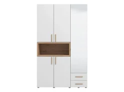 Guardaroba 3 Ante Bianco Marrone Rovere Nodi Appendiabiti 2 Cassetti 134.5x56 cm, 6 Ripiani - Pianezze