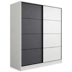 Guardaroba 2 Ante > Dmora Guardaroba 2 Ante Bianco Nero Antracite 5 Ripiani Appendiabiti 180x210h cm, Apertura Scorrevole - Cuvio Nero, Bianco Antracite