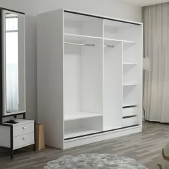 Guardaroba 2 Ante > Dmora Guardaroba 2 Ante Bianco Nero Antracite 5 Ripiani Appendiabiti 180x210h cm, Apertura Scorrevole - Cuvio Nero, Bianco Antracite