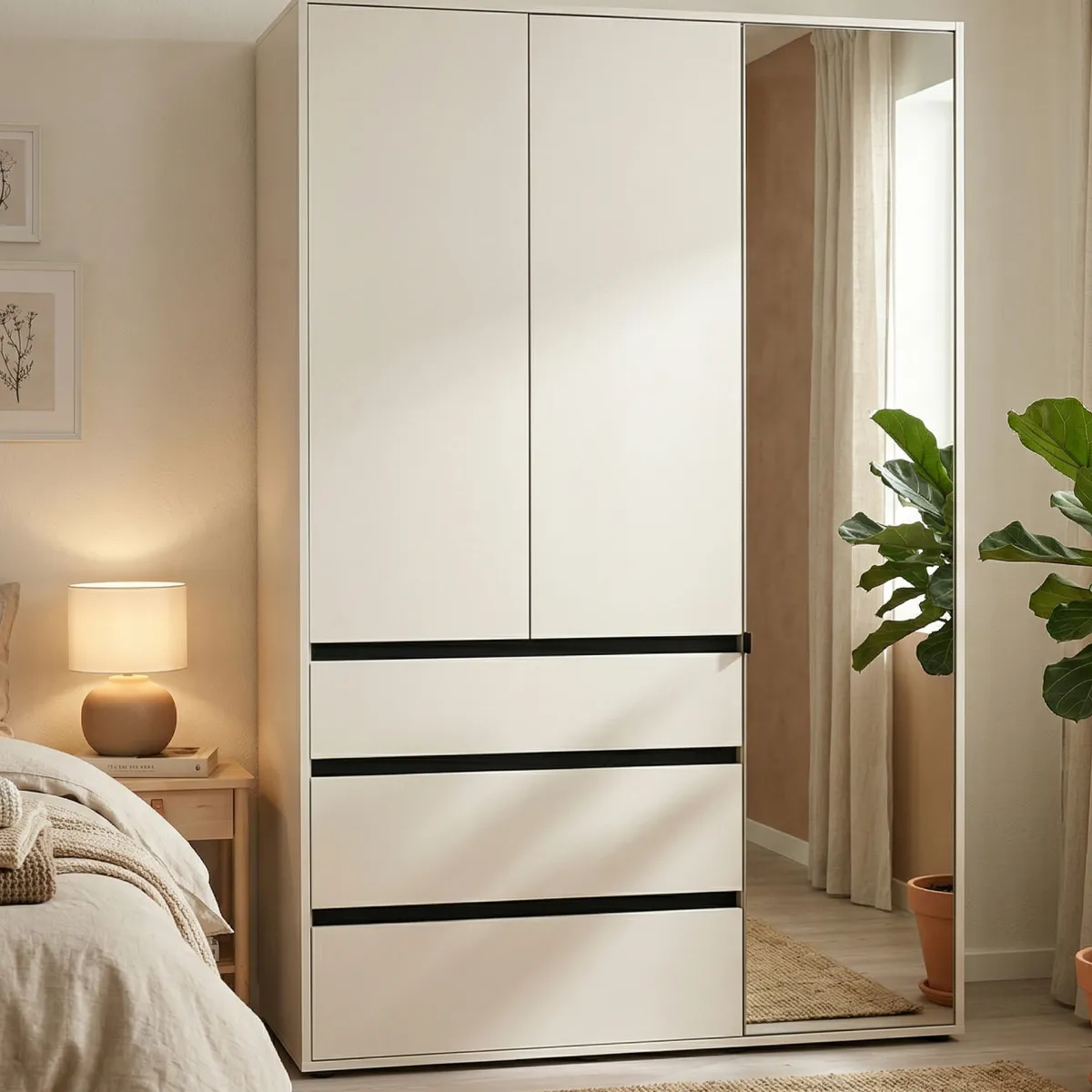 Guardaroba 3 Ante > Dmora Guardaroba 3 Ante Bianco Nero 4 Ripiani 3 Cassetti 138x55 cm, Appendiabiti - Ilbonoo Nero, Bianco
