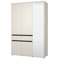Guardaroba 3 Ante Bianco Nero 5 Ripiani un Cassetto 138x54.5 cm, Appendiabiti - Ilbono
