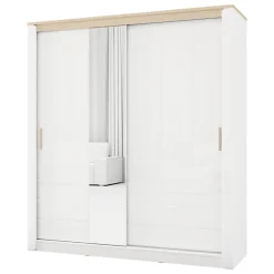 Guardaroba 2 Ante > Dmora Guardaroba 2 Ante Bianco Opaco Marrone Rovere Nodi 4 Ripiani Appendiabiti 95x208h cm, Apertura Battente - Tavole Marrone Rovere nodi, Bianco Opaco