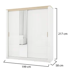 Guardaroba 2 Ante > Dmora Guardaroba 2 Ante Bianco Opaco Marrone Rovere Nodi 4 Ripiani Appendiabiti 95x208h cm, Apertura Battente - Tavole Marrone Rovere nodi, Bianco Opaco