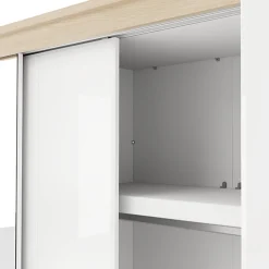 Guardaroba 2 Ante > Dmora Guardaroba 2 Ante Bianco Opaco Marrone Rovere Nodi 4 Ripiani Appendiabiti 95x208h cm, Apertura Battente - Tavole Marrone Rovere nodi, Bianco Opaco