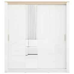 Guardaroba 2 Ante > Dmora Guardaroba 2 Ante Bianco Opaco Marrone Rovere Nodi 4 Ripiani Appendiabiti 95x208h cm, Apertura Battente - Tavole Marrone Rovere nodi, Bianco Opaco