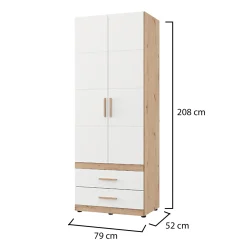 Guardaroba 2 Ante > Dmora Guardaroba 2 Ante Bianco Opaco Marrone Rovere Nodi Appendiabiti 3 Cassetti 79x208h cm, un Ripiano - Venas Marrone Rovere nodi, Bianco Opaco