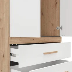 Guardaroba 2 Ante > Dmora Guardaroba 2 Ante Bianco Opaco Marrone Rovere Nodi Appendiabiti 3 Cassetti 79x208h cm, un Ripiano - Venas Marrone Rovere nodi, Bianco Opaco