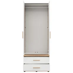 Guardaroba 2 Ante > Dmora Guardaroba 2 Ante Bianco Opaco Marrone Rovere Nodi Appendiabiti 3 Cassetti 79x208h cm, un Ripiano - Venas Marrone Rovere nodi, Bianco Opaco