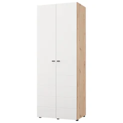 Guardaroba 2 Ante > Dmora Guardaroba 2 Ante Bianco Opaco Nero 2 Ripiani Appendiabiti 195x205h cm, Apertura Scorrevole - Asilah Nero, Bianco Opaco