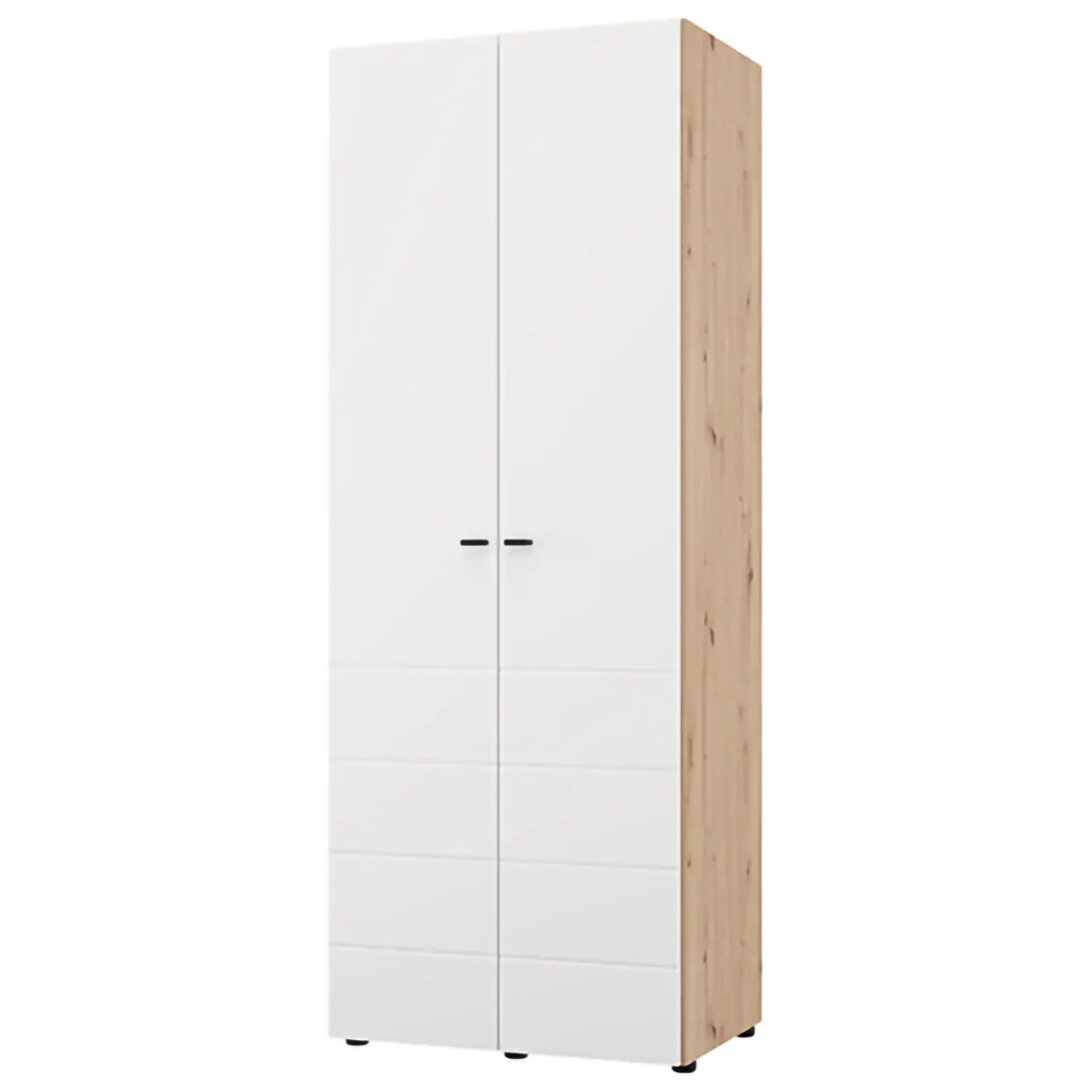 Guardaroba 2 Ante > Dmora Guardaroba 2 Ante Bianco Opaco Nero 2 Ripiani Appendiabiti 195x205h cm, Apertura Scorrevole - Asilah Nero, Bianco Opaco