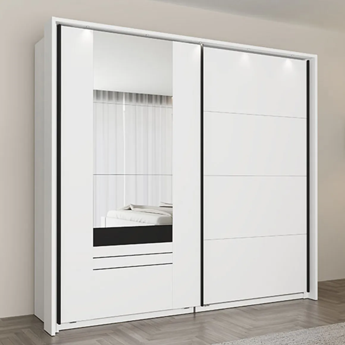 Guardaroba 2 Ante Bianco Opaco Nero 2 Ripiani Appendiabiti 220x205h cm, Apertura Scorrevole - Lalibe