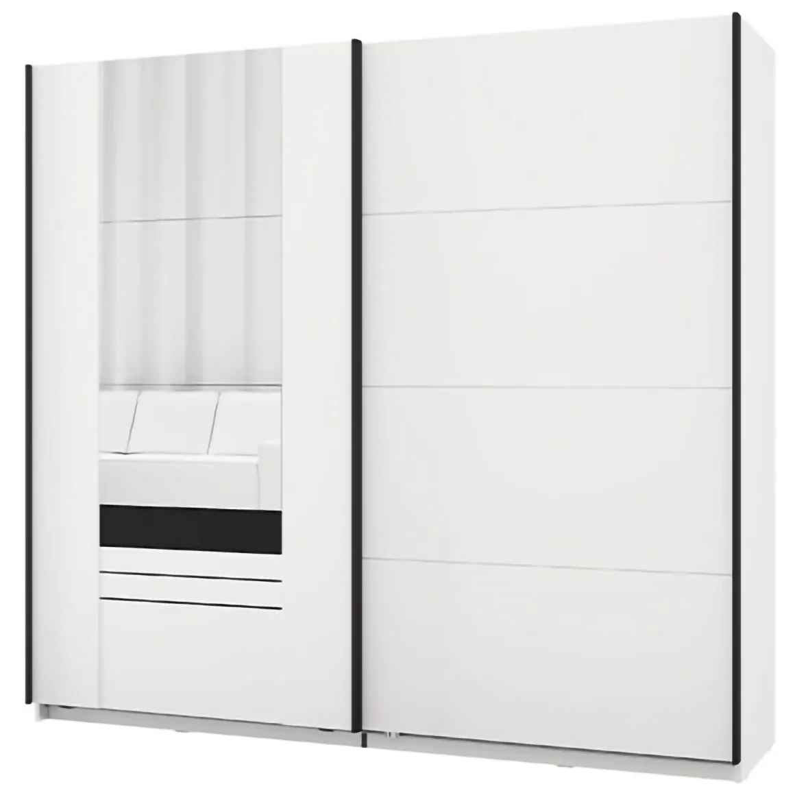 Guardaroba 2 Ante Bianco Opaco Nero 2 Ripiani Appendiabiti 220x205h cm, Apertura Scorrevole - Lalibe