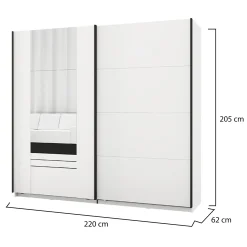 Guardaroba 2 Ante Bianco Opaco Nero 2 Ripiani Appendiabiti 220x205h cm, Apertura Scorrevole - Lalibe