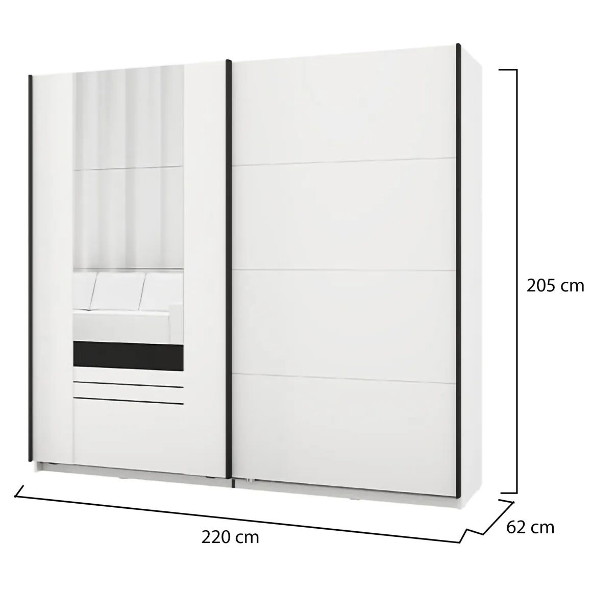 Guardaroba 2 Ante Bianco Opaco Nero 2 Ripiani Appendiabiti 220x205h cm, Apertura Scorrevole - Lalibe
