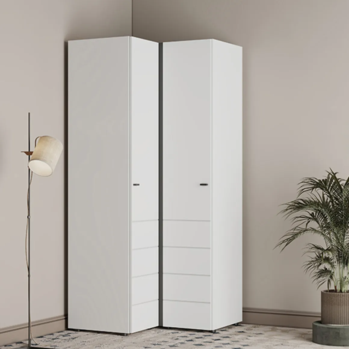 Guardaroba 2 Ante Bianco Opaco Nero 4 Ripiani Appendiabiti 95x208h cm, Apertura Battente - Tavole