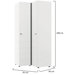 Guardaroba 2 Ante Bianco Opaco Nero 4 Ripiani Appendiabiti 95x208h cm, Apertura Battente - Tavole