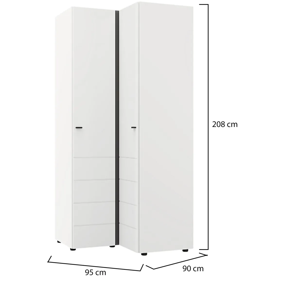 Guardaroba 2 Ante Bianco Opaco Nero 4 Ripiani Appendiabiti 95x208h cm, Apertura Battente - Tavole