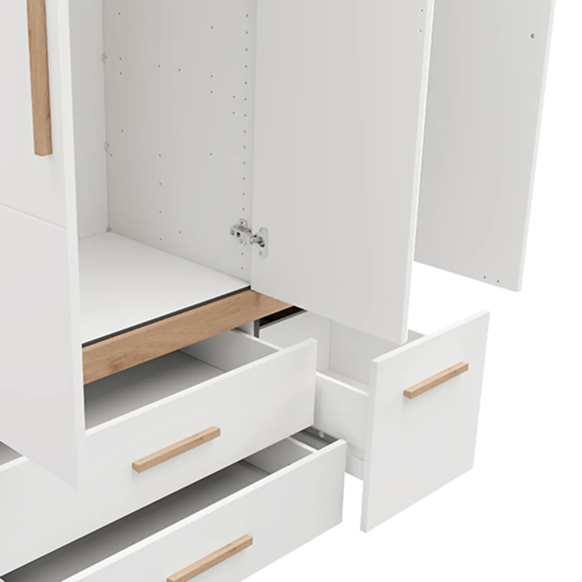 Guardaroba 3 Ante > Dmora Guardaroba 3 Ante Bianco Opaco Marrone Rovere Nodi Appendiabiti 3 Cassetti 117x52 cm, 2 Ripiani - Yelapa Marrone Rovere nodi, Bianco Opaco