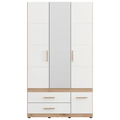 Guardaroba 3 Ante > Dmora Guardaroba 3 Ante Bianco Opaco Marrone Rovere Nodi Appendiabiti 3 Cassetti 117x52 cm, 2 Ripiani - Yelapa Marrone Rovere nodi, Bianco Opaco