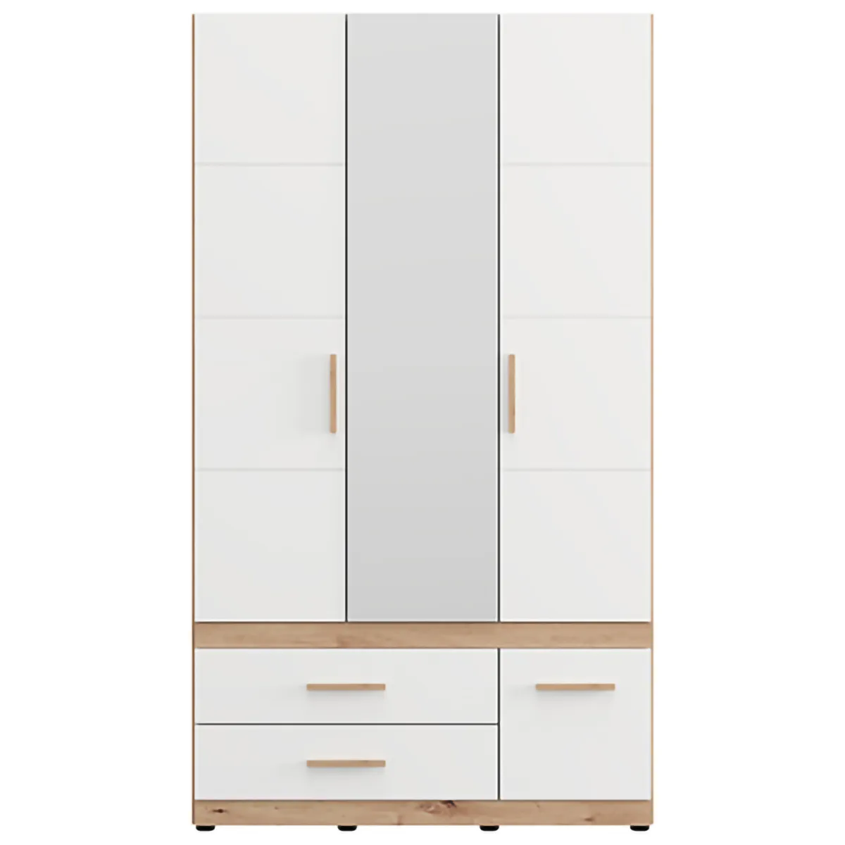 Guardaroba 3 Ante > Dmora Guardaroba 3 Ante Bianco Opaco Marrone Rovere Nodi Appendiabiti 3 Cassetti 117x52 cm, 2 Ripiani - Yelapa Marrone Rovere nodi, Bianco Opaco