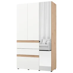Guardaroba 3 Ante > Dmora Guardaroba 3 Ante Bianco Opaco Marrone Rovere Nodi Appendiabiti 4 Ripiani 117x52 cm, 3 Ante - Ronco Marrone Rovere nodi, Bianco Opaco