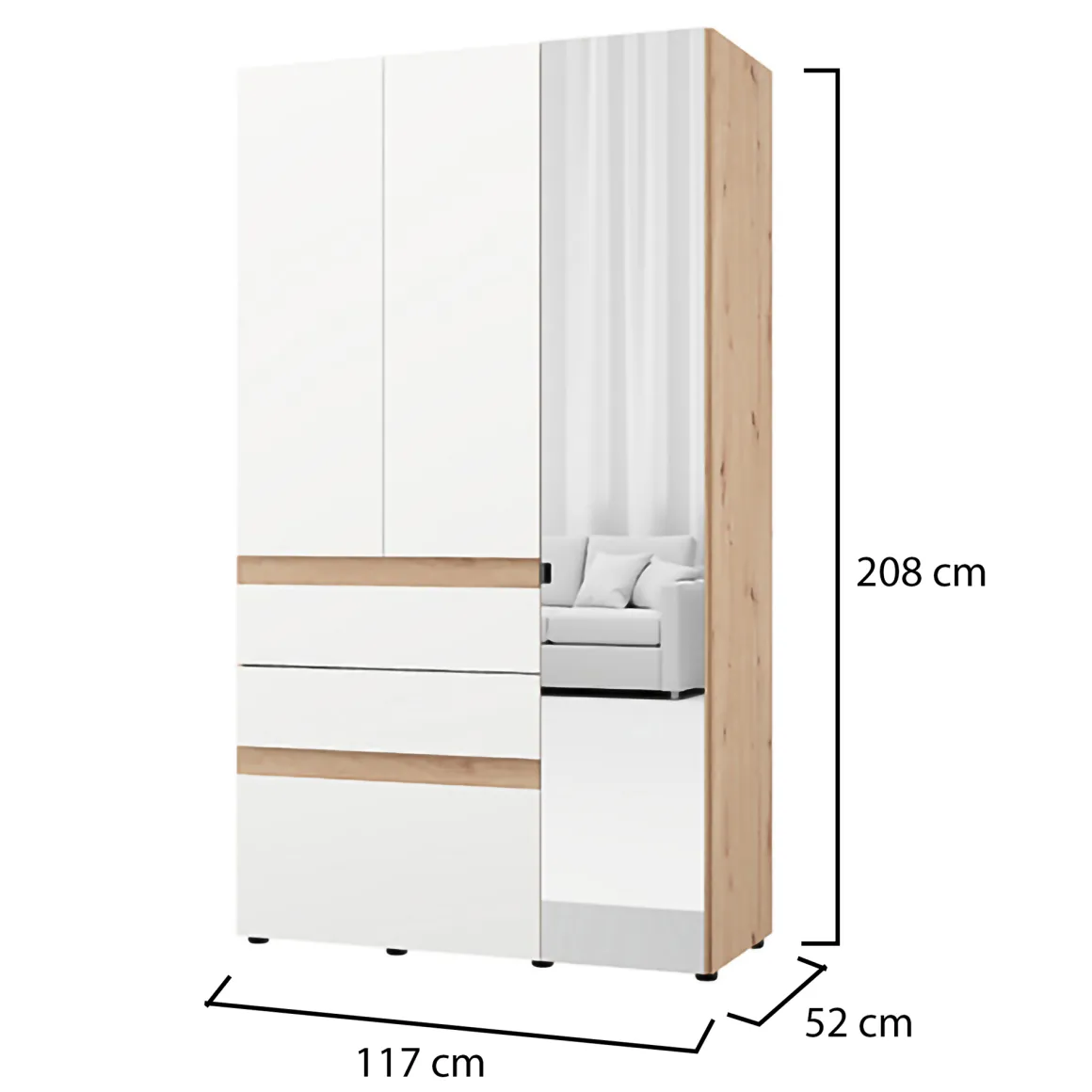 Guardaroba 3 Ante > Dmora Guardaroba 3 Ante Bianco Opaco Marrone Rovere Nodi Appendiabiti 4 Ripiani 117x52 cm, 3 Ante - Ronco Marrone Rovere nodi, Bianco Opaco