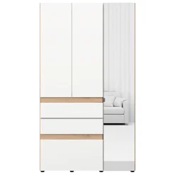 Guardaroba 3 Ante > Dmora Guardaroba 3 Ante Bianco Opaco Marrone Rovere Nodi Appendiabiti 4 Ripiani 117x52 cm, 3 Ante - Ronco Marrone Rovere nodi, Bianco Opaco