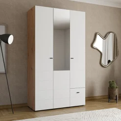 Guardaroba 3 Ante > Dmora Guardaroba 3 Ante Bianco Opaco Nero Appendiabiti 4 Ripiani 117x52 cm, 3 Ante - Ouarza Nero, Bianco Opaco