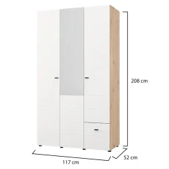 Guardaroba 3 Ante > Dmora Guardaroba 3 Ante Bianco Opaco Nero Appendiabiti 4 Ripiani 117x52 cm, 3 Ante - Ouarza Nero, Bianco Opaco