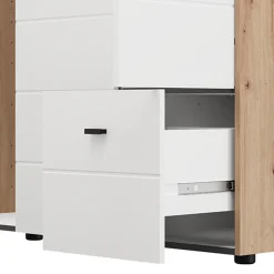 Guardaroba 3 Ante > Dmora Guardaroba 3 Ante Bianco Opaco Nero Appendiabiti 4 Ripiani 117x52 cm, 3 Ante - Ouarza Nero, Bianco Opaco