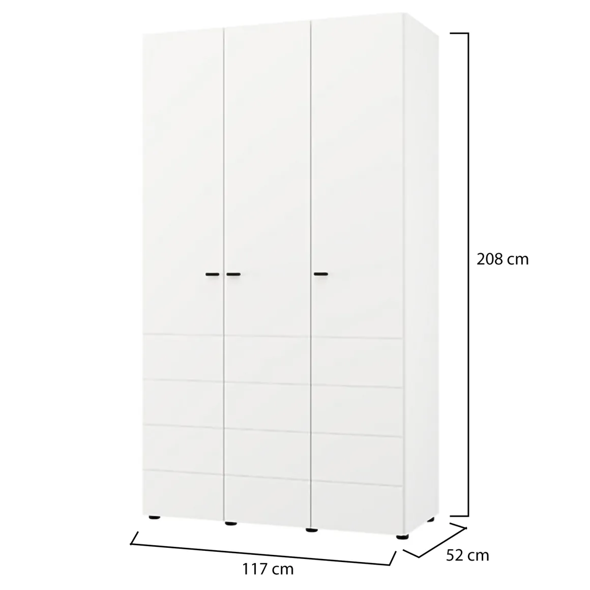 Guardaroba 3 Ante Bianco Opaco Nero Appendiabiti 4 Ripiani 117x52 cm, 3 Ante - Ronco