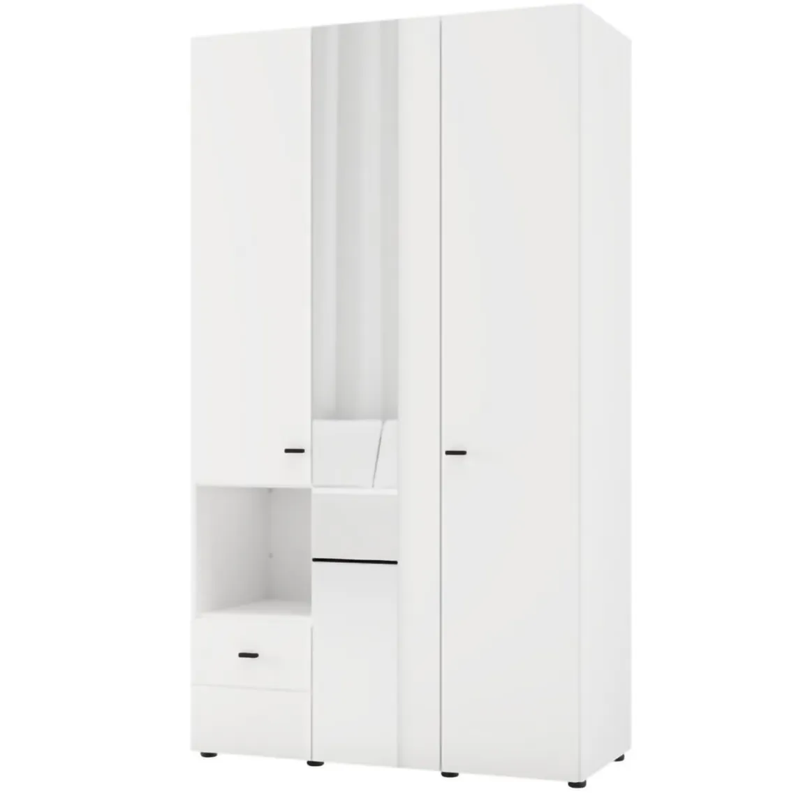 Guardaroba 3 Ante Bianco Opaco Nero Appendiabiti un Cassetto 117x52 cm, 5 Ripiani - Patzcu
