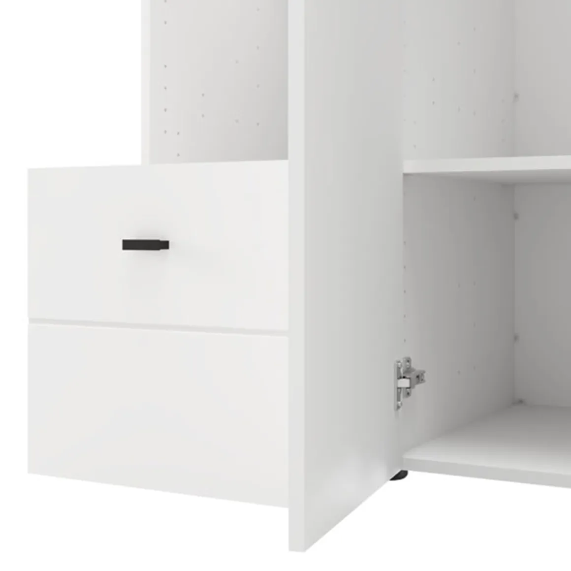 Guardaroba 3 Ante Bianco Opaco Nero Appendiabiti un Cassetto 117x52 cm, 5 Ripiani - Patzcu