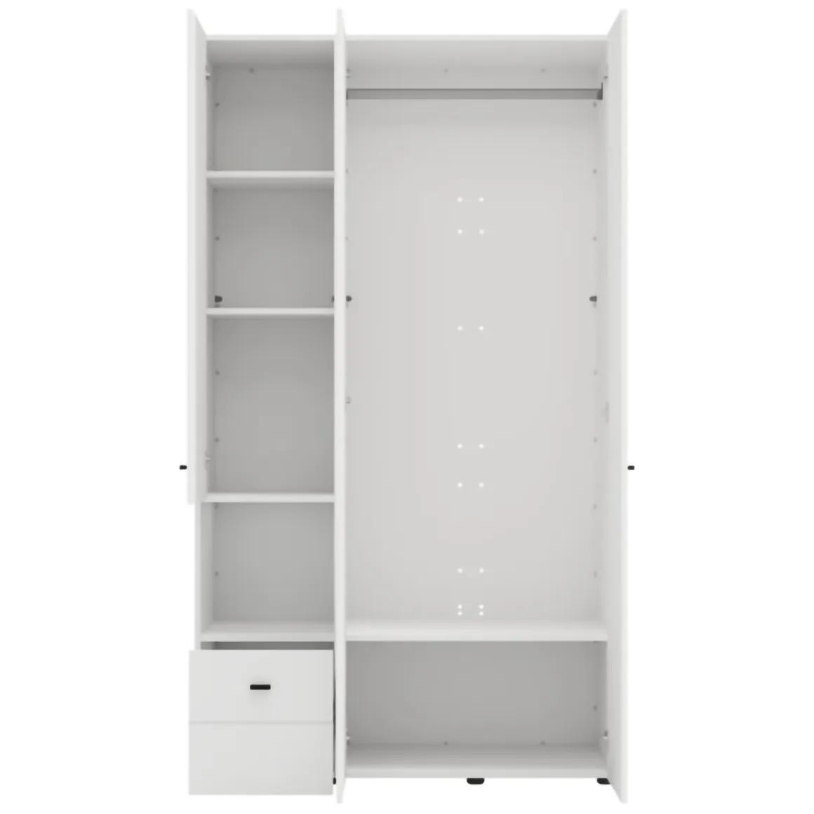 Guardaroba 3 Ante Bianco Opaco Nero Appendiabiti un Cassetto 117x52 cm, 5 Ripiani - Patzcu