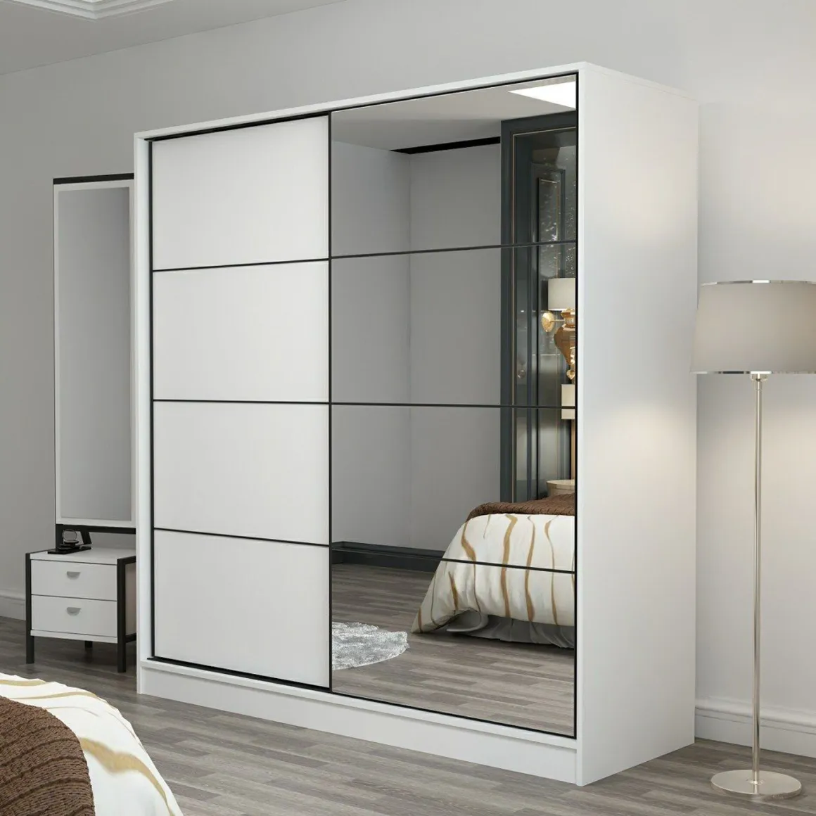 Guardaroba 2 Ante Bianco 5 Ripiani Appendiabiti 180x190h cm, 2 Ante - Torello