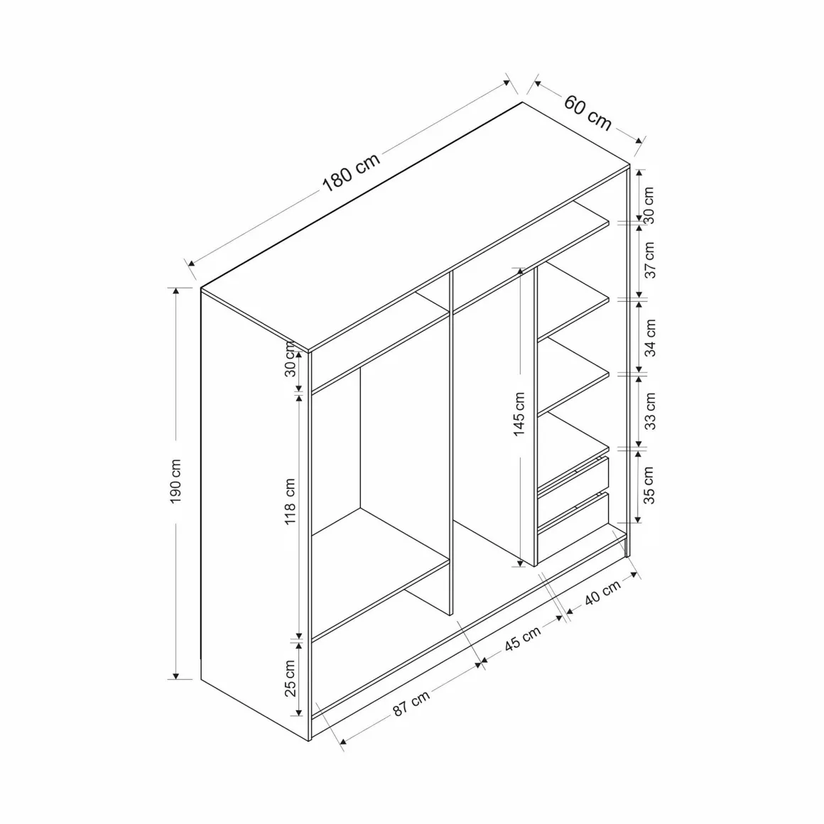 Guardaroba 2 Ante Bianco 5 Ripiani Appendiabiti 180x190h cm, 2 Ante - Torello