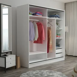 Guardaroba 2 Ante Bianco 5 Ripiani Appendiabiti 180x190h cm, 2 Ante - Torello