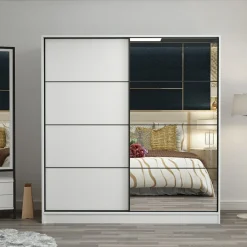 Guardaroba 2 Ante Bianco 5 Ripiani Appendiabiti 180x190h cm, 2 Ante - Torello