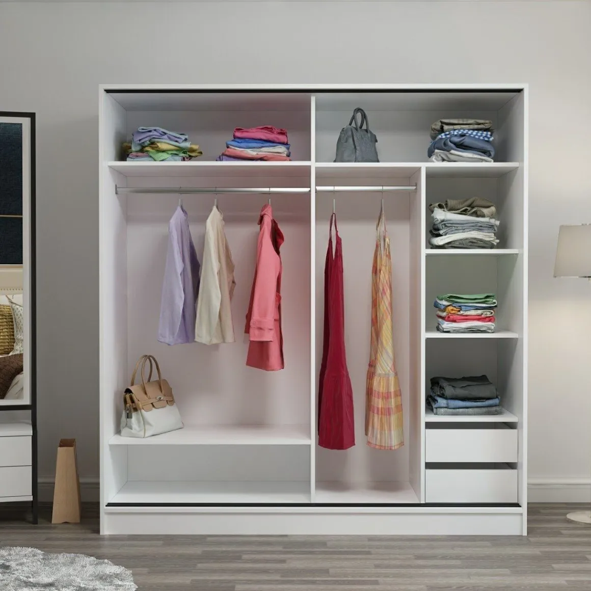 Guardaroba 2 Ante Bianco 5 Ripiani Appendiabiti 180x190h cm, 2 Ante - Torello