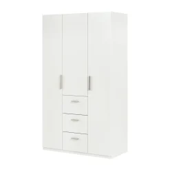 Guardaroba 3 Ante Bianco 4 Ripiani Appendiabiti 117x52 cm, 3 Cassetti - Anama