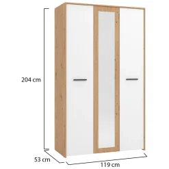 Guardaroba 3 Ante > Dmora Guardaroba 3 Ante Bianco Rovere Nodi Marrone Appendiabiti 5 Ripiani 119x53 cm, 7 Vani - Lavagno Marrone, Bianco Rovere Nodi
